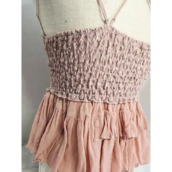 Free People Adella Cami Tank Top Womens M Mauve Lace Boho Tiered Flowy Romantic - Picture 2 of 15